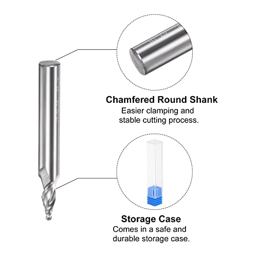 Image of uxcell Tapered Ball Nose End Mill, Uncoated Solid Carbide 2 Flute Spiral Milling Cutter, 1mm Radius, 2mm Diameter, 6mm Shank, 45mm Length, 20 Degree Angle