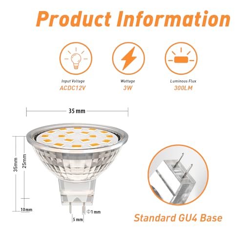 RuLEDne MR11 LED Bulbs, GU4 Bi-Pin Base ACDC 12V 3W (Equivalent to 25W 30W Halogen Light Bulbs) Warm White 2700K - Image 2