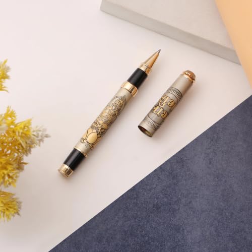 Image of Maha Laxmi Ji Etched Pen Diwali Special Premium Brass Roller with Divine Lakshmi Engraving & Prosperity Blessings