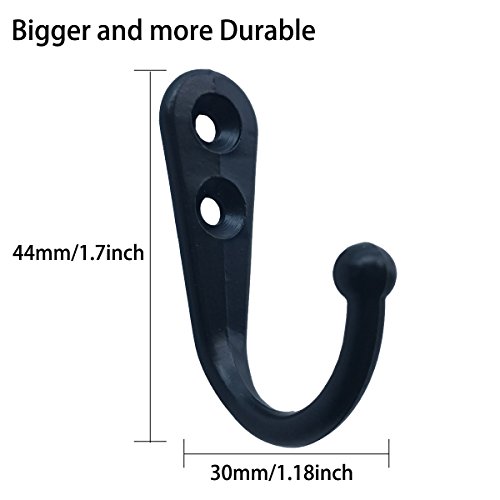 24 Pieces Coat Hooks Wall Mounted Robe Hook Single Coat Hanger No Scratch and 50 Pieces Screws (Black)