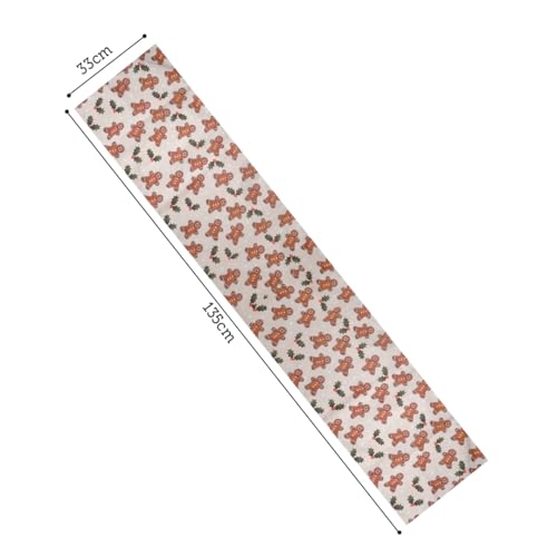 Image of 135 cm Dining Table Runner - Gingerbread Man Theme,Digital Print, Washable, Indoor /Outdoor, Heat-Proof, Wipe & Clean (135X33 cm) Cream & Brown