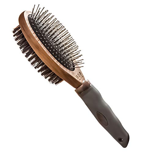 Dog Brush for Grooming, Double Sided Pin&Bristle Brush Removing Shedding Hair, Dog Brush for Short Medium or Long Hair, Cat Brush Grooming Comb for Detangling and Dirt Cleaning, Lotus Wood