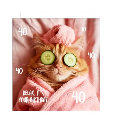 Edition Seidel Tarjeta de felicitación de 40 cumpleaños cuadrada con sobre, tarjeta de cumpleaños Happy Birthday Billet, tarjeta para mujer, hombre, novia, gato fresco, divertido Relax (GQ388 SW025)