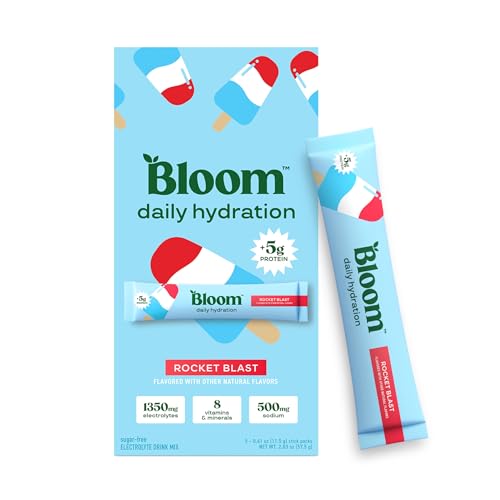 Bloom Daily Hydration Electrolyte Powder Packets with Collagen 5g Protein Electrolytes Vitamins & Minerals Sugar Free Drink Mix Rocket Blast 5 Count