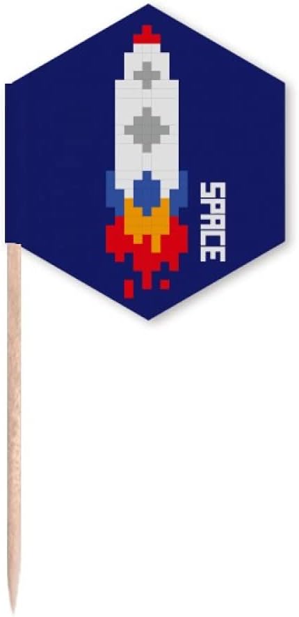 Space Ship Rocket Fire Universe Pixel Toothpick Flags Cupcake Picks Party Celebration