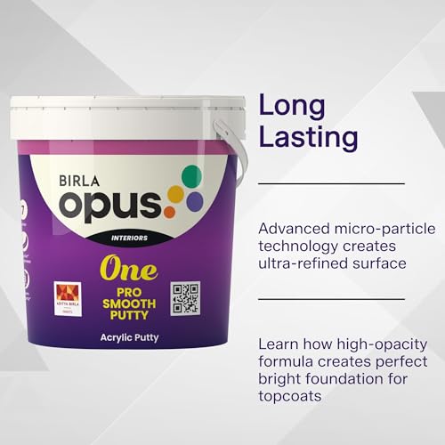 Image of Birla Opus One Pro Smooth Putty for Wall (5kg, White Colour, Matt Finish)-Ultra Smooth Wall Putty with Tough Adhesion-Superior Coverage & Easy Application-Interior, Exterior Walls
