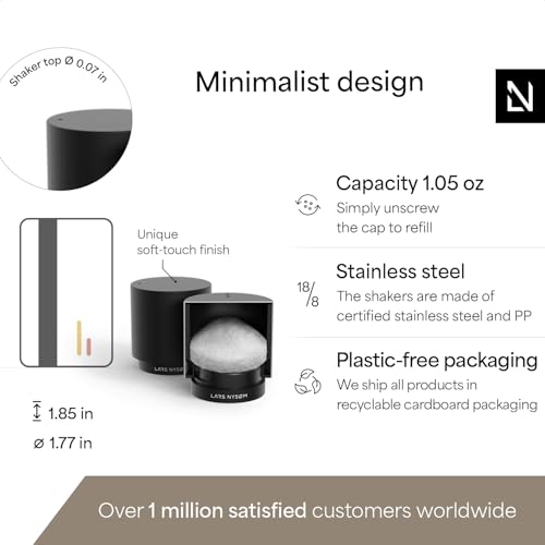 Image of LARS NYSOM Mini Salt and Pepper Shakers Set | Stainless Steel Salt and Pepper Shakers with Modern Minimalist Design, Easy Refill, Small Size (Carbon Black)