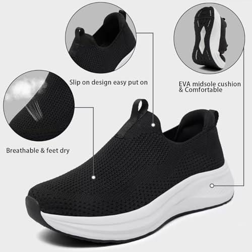 Women's Wide Non-Slip Walking Shoes Lightweight Breathable Sock Sneakers Casual Athletic Tennis Shoes Comfortable Slip On Shoes4