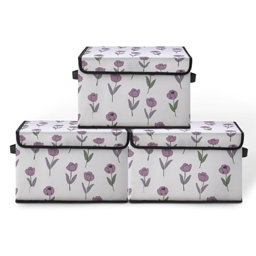 Image of Stackable Storage Bins with Lids,Closet Organizers Fabric Box for Home and Office,Blanket Clothes Organizers,Under Bed Storage Containers 3 Pack