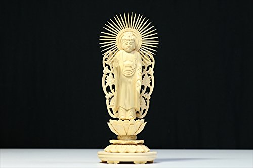 やまこう 仏像 3寸 阿弥陀如来立像 蓮華座 丸台 白木 浄土真宗 本願寺派 西 西本願寺 お西 ご本尊 仏具 大佛師 帆刈黌童 監修 手彫り 仏壇用 御本尊 木彫り