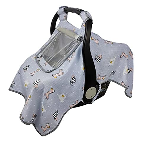 ICOPUCA Car seat Covers for Babies, Kick-Proof carseat Cover Girls/boy, carseat Canopy with Window, Light Weight Muslin, Breathable, fit Summer/Autumn/Spring, Animal Giraffe/Zebra/Elephant; Cover