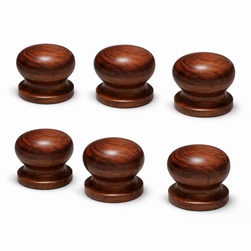 Image of Wooden for Cabinet, Wardrobe and Drawer, Dark Brown Finish | Round Wooden Pull Push Handle Set Hardware for Home & Office (6)