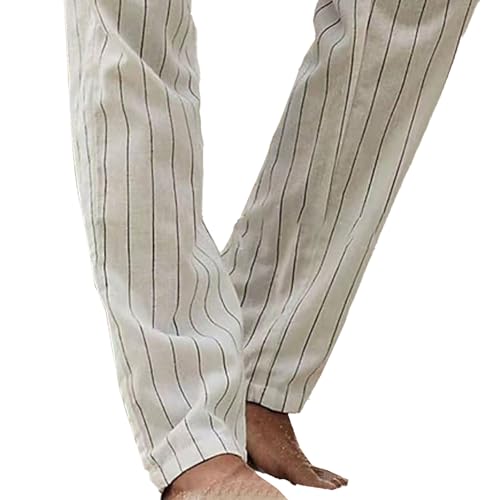Mens Casual Pants Cotton Linen Drawstring Elastic Waist Trousers Jogger Yoga Loose Lounge Pants2