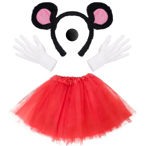 OrgueMaus Mouse Kostüm Damen Tutu Mit Weiß Gepunktet Haarreifen Und Handschuhe Für Karneval Cosplay Party