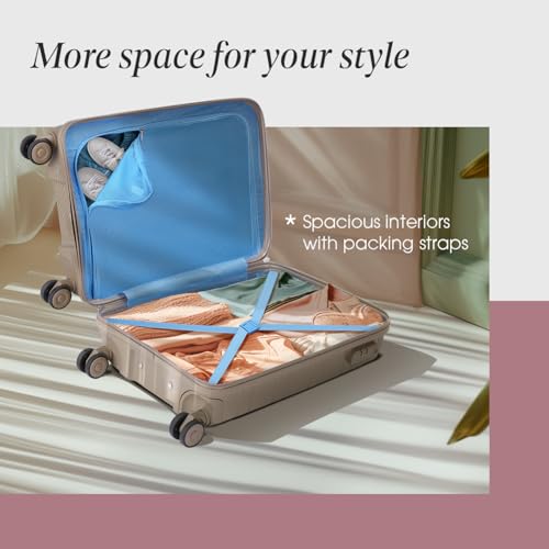 Image of Skybags Cabin Curve Size Hard Spinner Luggage (56 Cm)|Polypropylene Spinner Luggage Trolley with 8 Wheels| Brown|Unisex, Beige, Small