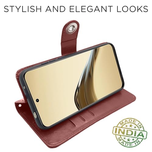 Image of Pikkme Flip Cover Leather Finish | Inside TPU with Card Pockets | Wallet Stand and Shock Proof | Complete Protection Button Flip Case for Realme 13 Pro 5G / Realme 13 Pro Plus 5G (Brown)
