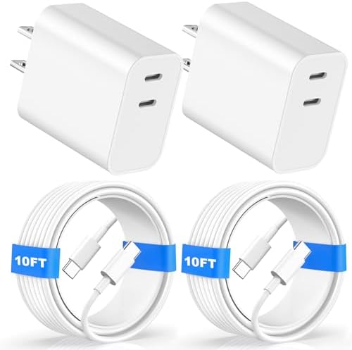 Compatible with iPhone15/16/17 Charger Fast Charging,20W Dual USB C Charger Block with Two 10FT USB C-C Charging Cables with Phone 15/16Pro Max/16Plus,15Plus/15Pro/15Pro Max,Pad Pro/Air,(2Pack,White)