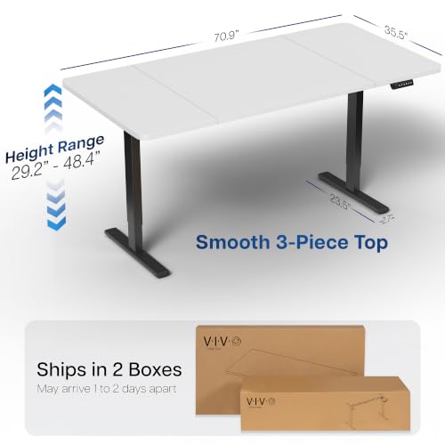 Image of VIVO White 71 x 36 in Standing Desk, DESK-KIT-1B7W-36 | Electric, Holds 220 lbs, Sit Stand, Height Adjustable, Extra Deep Table Top, Memory Presets, 1B Series, Black Frame