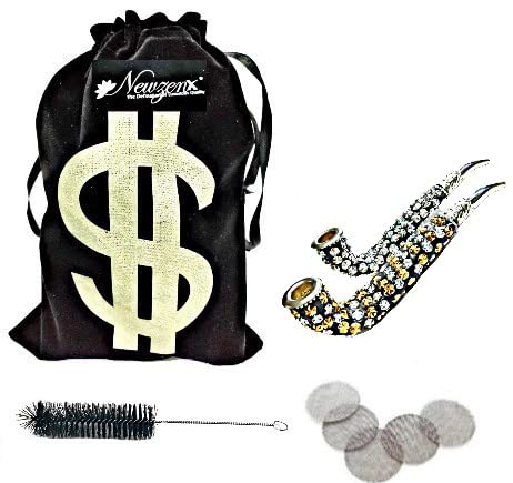 Metal Smoking Pipe Fancy Décor Pipe for Weed and Tobacco 4.5 Inch Including Accessories & Velvet Pouch