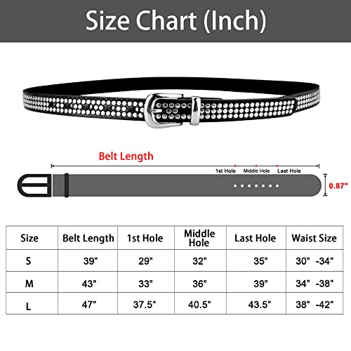 Studded Belt For Women Punk Rock Rivet Belt Black Leather Belt Women For Jeans S #TOP4