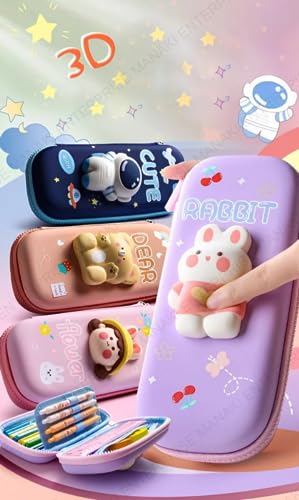 Image of Invite Enterprise 3D Polyester Cartoon Theme Pencil Case Pouch - Multipurpose Zipper Bag for Kids, Girls - Stationery Storage Box (Rabbit Small) - Purple