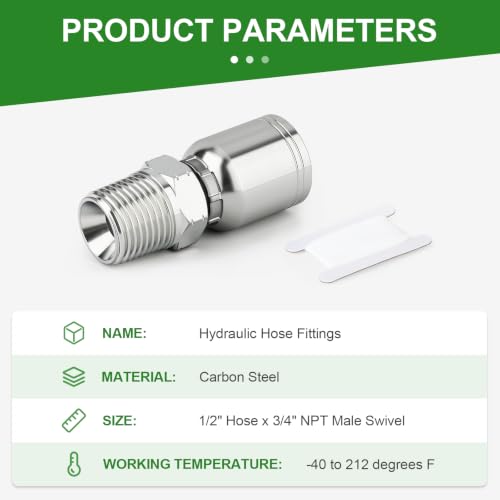 Image of TAISHER 12PCS 1 /2 inchHose x 3 /4 inch NPT Male Hydraulic Hose Fittings