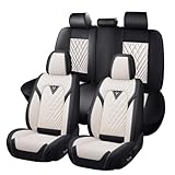 KSJH Jeep Wrangler JK JL 4-Door Seat Covers Full Set 2007-2025,Premium Nappa Leather Waterproof Sports Seat Cover,Easy to Install Automotive Automotive Seat Covers Standard 5 Seats（Black & White）