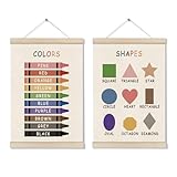Colors Shapes Posters Hanger Frame, Educational Posters for Toddler Kids, Set of 2 Montessori Nursery Wall Decor, Learning Artwork for Nursery Kids Room, Homeschool, Boho Classroom Decor 16x12 Inch
