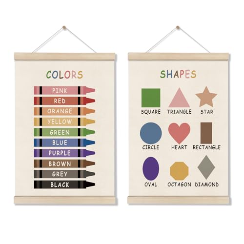 Shapes Colors Posters Hanger Frame for Kids, Playroom Classroom Wall Art