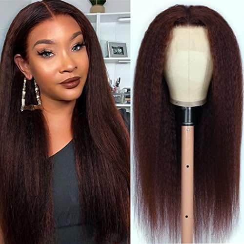 Amazon.com : Odir Kinky Straight Human Hair Wig Reddish Brown Lace ...