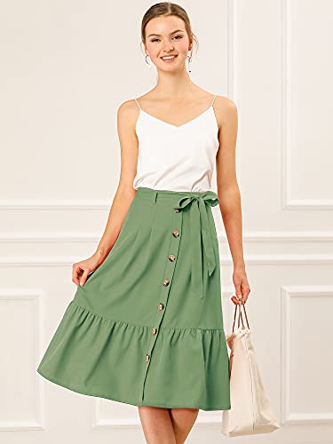 Allegra K Women's Button Front Ruffle Hem Belt High Waist A-Line Flowy Chiffon Pleated Midi Skirt4