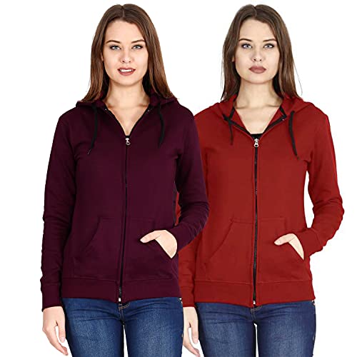 Image of Ideation Women's Cotton Full Zipper Sweatshirt Hoodies with Kangaroo Pocket - (Pack of 2)