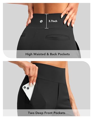 SANTINY Women's 9" High Waisted Bermuda Shorts with 4 Pockets Knee Length Long Shorts for Women Workout Athletic Casual4