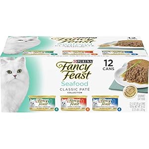 Purina Fancy Feast Grain Free Pate Wet Cat Food Variety Pack, Seafood Classic Pate Collection – (2 Packs of 12) 3 oz…