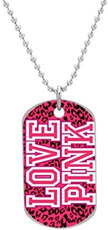 Love Pink Cheetah Victoria Secret Customized design personalized unique OvaL Dog Tag Pet Tag Cat Animal Tag necklace pendant Bead Chain