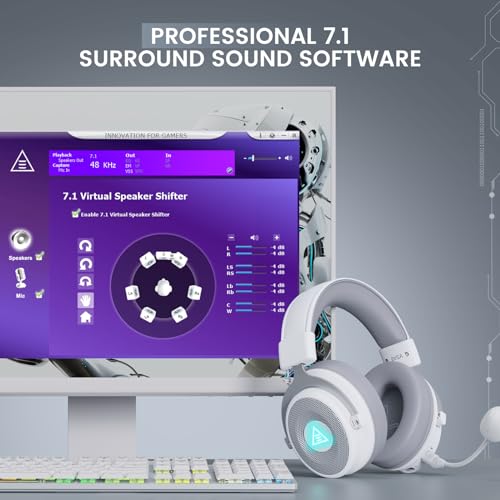 EKSA USB Gaming Headset - PC Headset with Detachable Noise Cancelling Microphone, 7.1 Surround Sound, USB/3.5MM Cable - Headphones with Mic for PC, PS4, PS5, Xbox, Switch, Computer, Laptop - White by EKSA - Used condition - Image 6