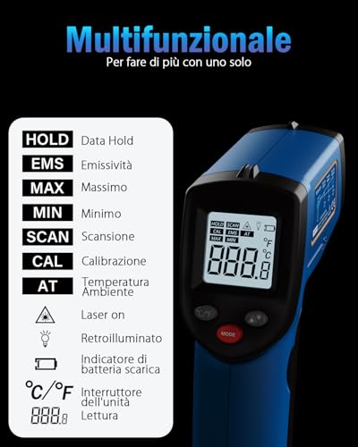 Image of Infrared Thermometer Laser Temperature Gun, Digital Surface Heat Temp Gun Non-Contact for Cooking Food, Pizza Oven, Griddle Meat, Refrigerator, HVAC, Grill, Engine -58℉~986℉