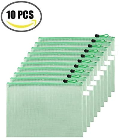 10 Pieces A4 Size Mesh Document Bag Zipper File Bag Document Folders for Business Document Organizer and Office Stationery Storage (Green)