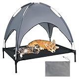 MYFULLY Elevated Dog Bed with Removable Sun Shade Canopy Portable Outdoor Pet Cot for Small and Medium Breeds, Waterproof Elevated Dog Bed for Camping, Backyard or Indoor Use