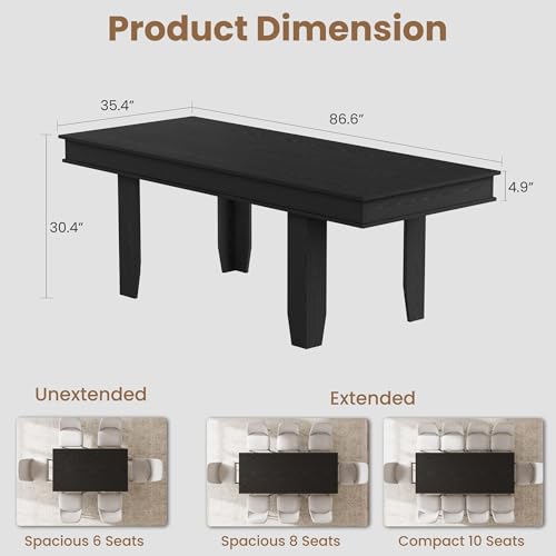 Image of GarveeHome 63 in-86.6 in Extendable Dining Room Table for 6-10, Farmhouse Kitchen Tables w /Wooden Sturdy Frame, Large Rectangular Dinner Table for Dining Room, Kitchen