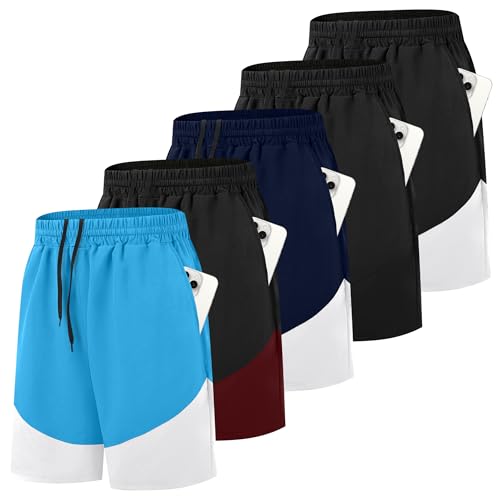 5 Pack Mens Athletic Basketball Running Drawstring Shorts Pockets Gym Mesh Quick Dry Workout Casual Trunks for Men