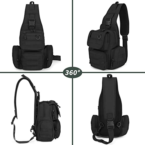 Camgo Tactical Sling Backpack Fly Fishing Tackle Bag Unisex Molle Casual Daypack For Fishing Hunting Hiking Travel (Black, 8.7" X 11.0" X 3.9") #TOP6