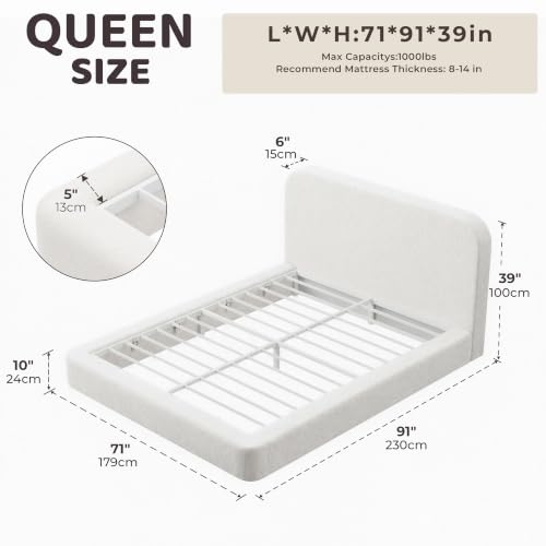 Image of RECCI Airframe Bread Queen Curved Cloud Platform Bed Frame | Fully Cushioned Foam Rectangular Panels and Rounded Headboard, Easy to Assembly, Cream Plush Velvet for Aesthetic Bedrooms