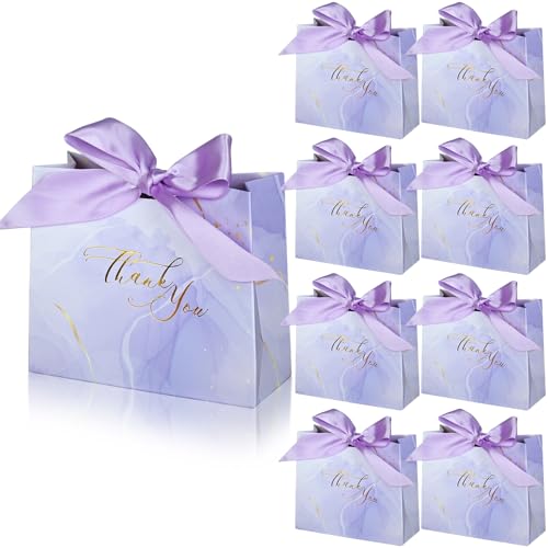 DECHISY 30Pack Small Thank You Gift Bags,Marble Pattern Party Favor Bags with Purple Bow Ribbon,4.5x1.8x3.9Inches,Paper Bags for Birthday Wedding Bridesmaid Holiday Valentines Day(Purple)