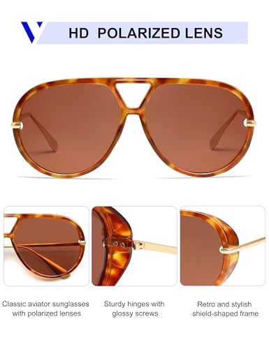 Image of VANLINKER Oversized Trendy Polarized Aviator Sunglasses for Women Men Retro Round Sunglasses Vintage Shield Shades VL9798