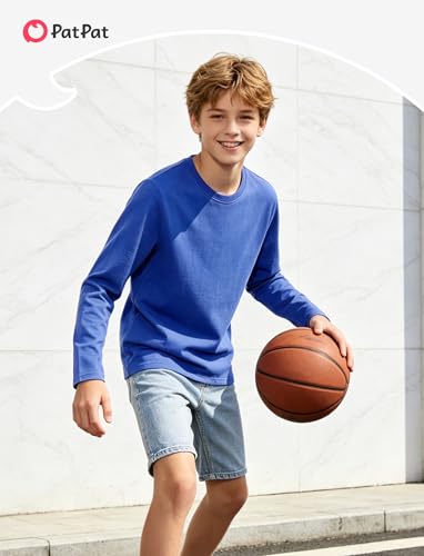 Image of PATPAT Boys Long Sleeve Shirts Cotton Solid Crew Neck Basic Shirts 5-16 Years