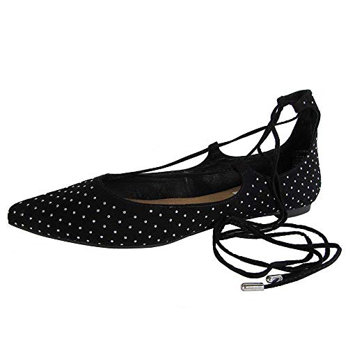 Steve Madden Womens Lecrew-S Pointed Toe Ghillie Flat Shoe, Black Stud, US 7