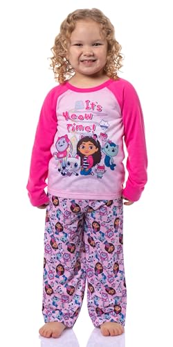 INTIMO Gabby's Dollhouse It's Meow Time Toddler Kid's Raglan 2 Piece Long Sleeve Long PJ Pant Pajama Set for Girls Boys