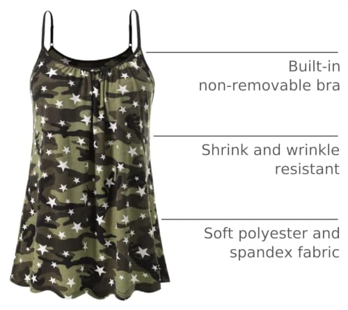 Image of Air Curvey Camisole for Women Bulid in Bra Casual Flowy Cami Adjustable Spaghetti Strap Tank Top Pleated Loose Fit S-XXXXL