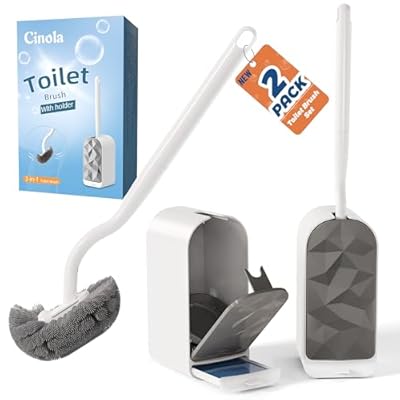 Cinola Toilet Brush and Holder 2 Set, Wall Mounted Toilet Bowl Brush with Hideaway Caddy, Toilet Cleaner Brush Built-in Drip Tray, Toilet Scrubber Brush Bathroom Decor, White RV Bathroom Accessories